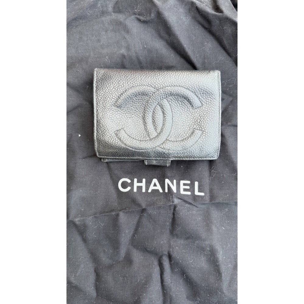 Chanel Black Caviar Leather CC Wallet‎ Coin Purse Compact Wallet Made in Italy